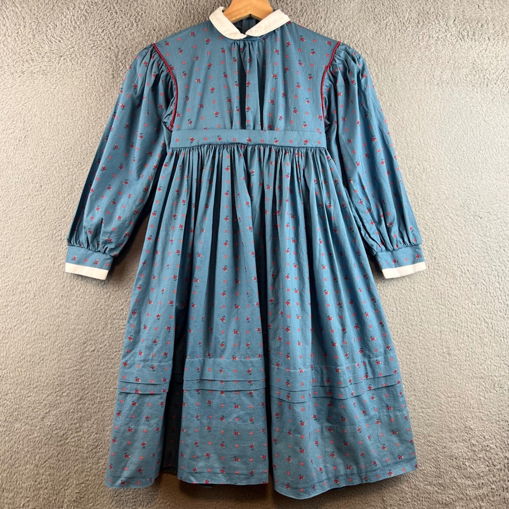 VTG Pleasant Company Girl Floral Prairie Dress Peter Pan Collar Long Sleeve 7 - Picture 1 of 12